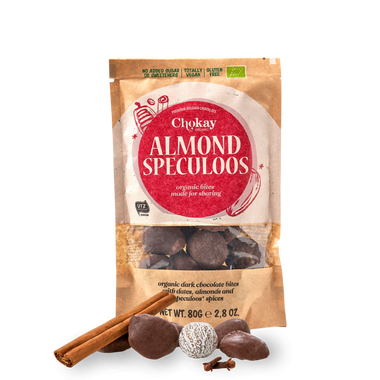 Chokay BIO Bites - ALMOND SPECULOOS | Zartbitter Schokolade gefüllt mit Mandeln, Datteln und Spekulationsgewürz 1x80g
