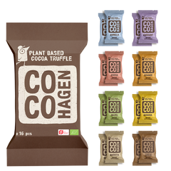 16 Cocohagen-Riegel – jeweils 2 von 
Cocoa, Hazel, Triple Chocolate, Barista, Vanilla, Orange, Banana und Currant.