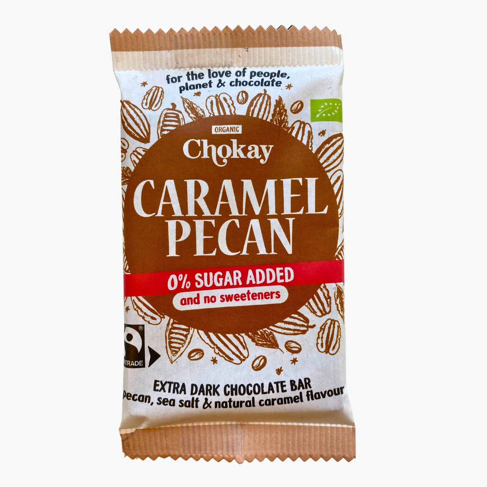 Chokay dunkle Bio Caramel Pecan Schokoladen-Tafel Vorderansicht