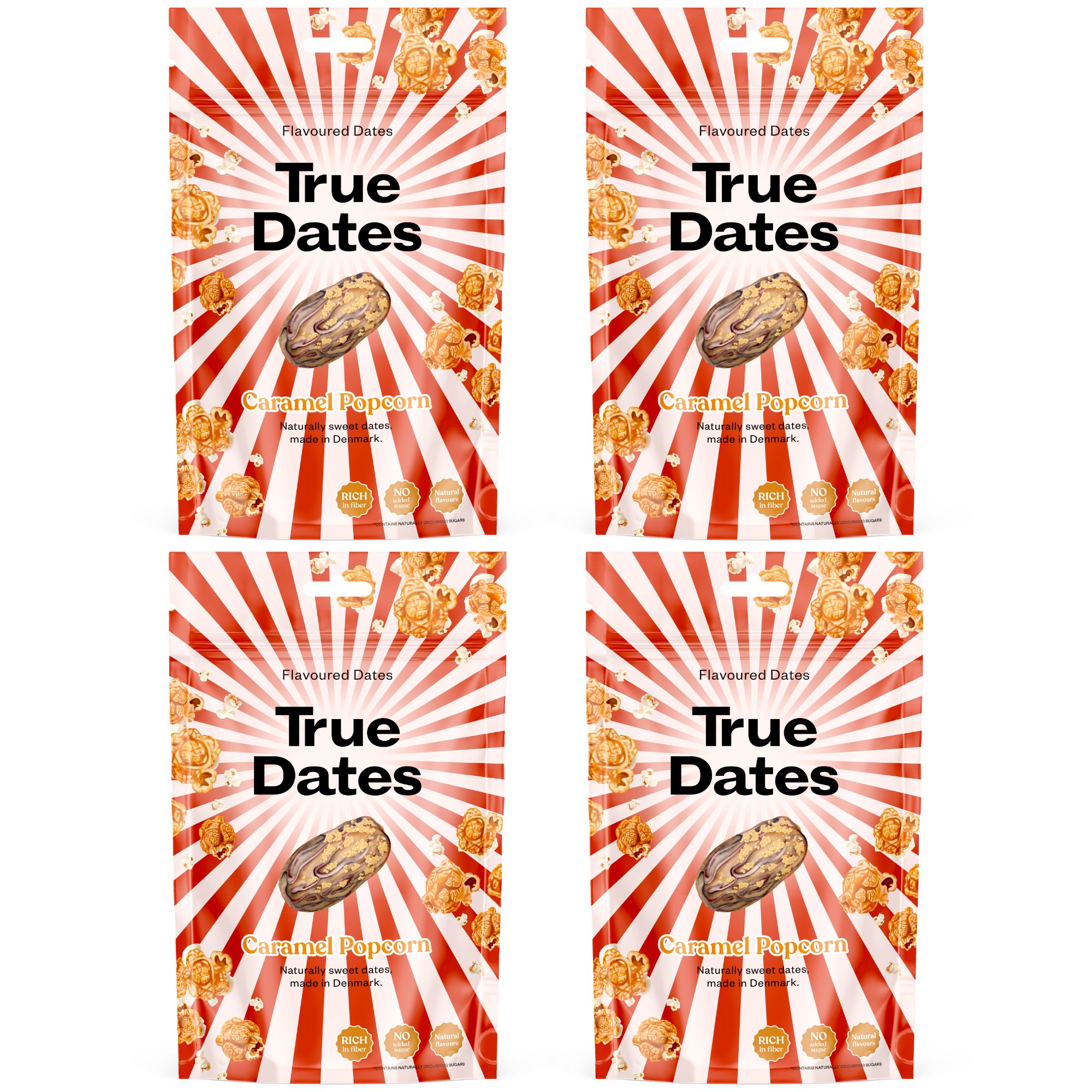 True Dates Aromatisierte Datteln 4 x 100 g – Probierbox mit innovativen Candy & Dessert Aromen – gesündere Süßigkeiten Alternative – vegan & ohne Zuckerzusatz