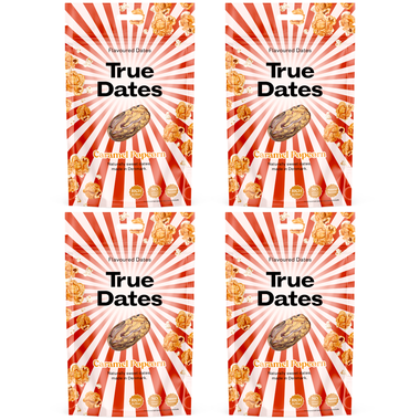 True Dates Aromatisierte Datteln 4 x 100 g – Probierbox mit innovativen Candy & Dessert Aromen – gesündere Süßigkeiten Alternative – vegan & ohne Zuckerzusatz
