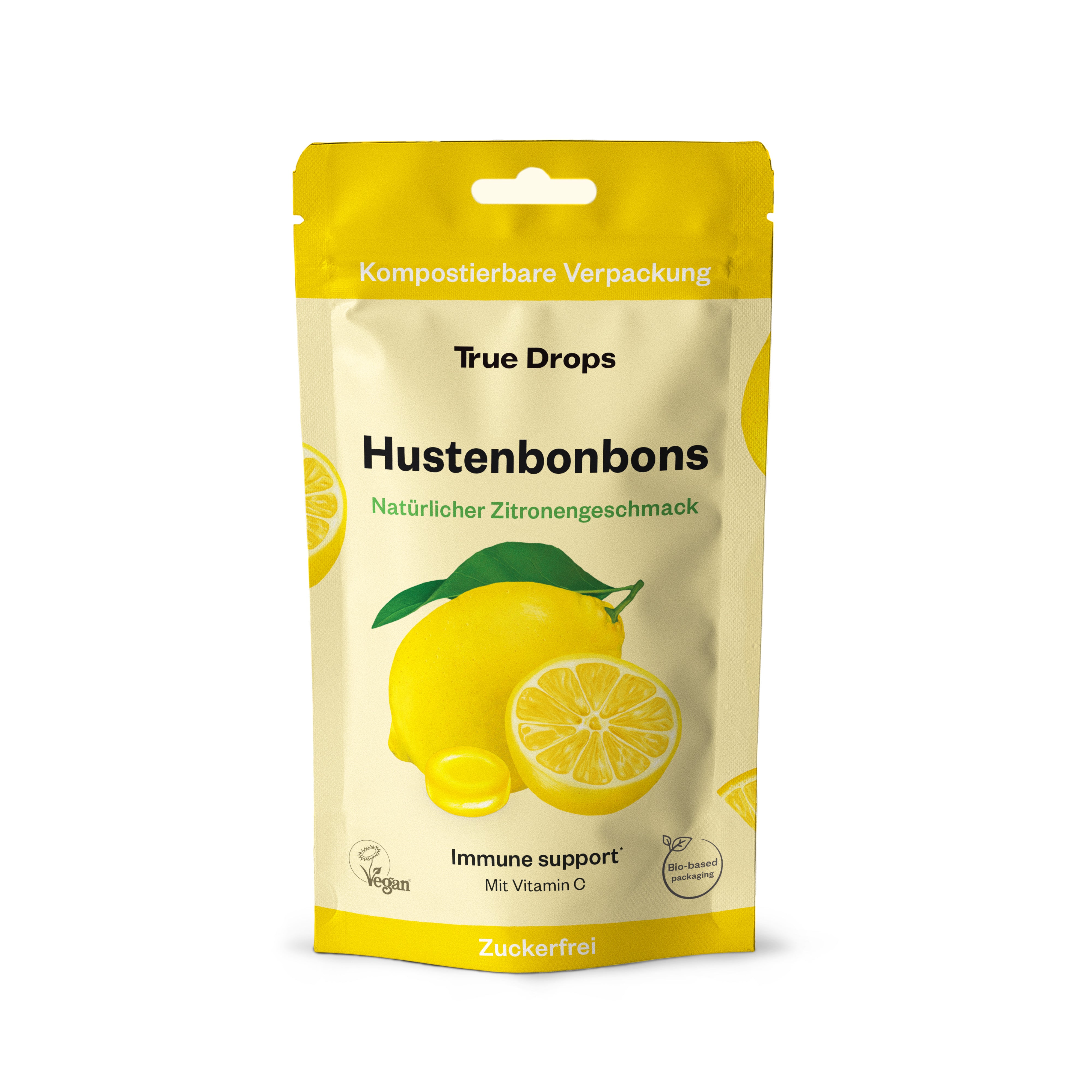 True Drops Zitronen Hustenbonbons-Packung in Vorderansicht