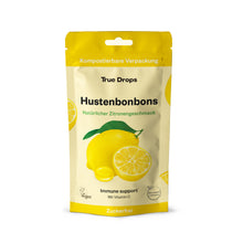 Laden Sie das Bild in den Galerie-Viewer, True Drops - Zitrone | zuckerfreie Hustenbonbons| kompostierbare Verpackung | 70 g