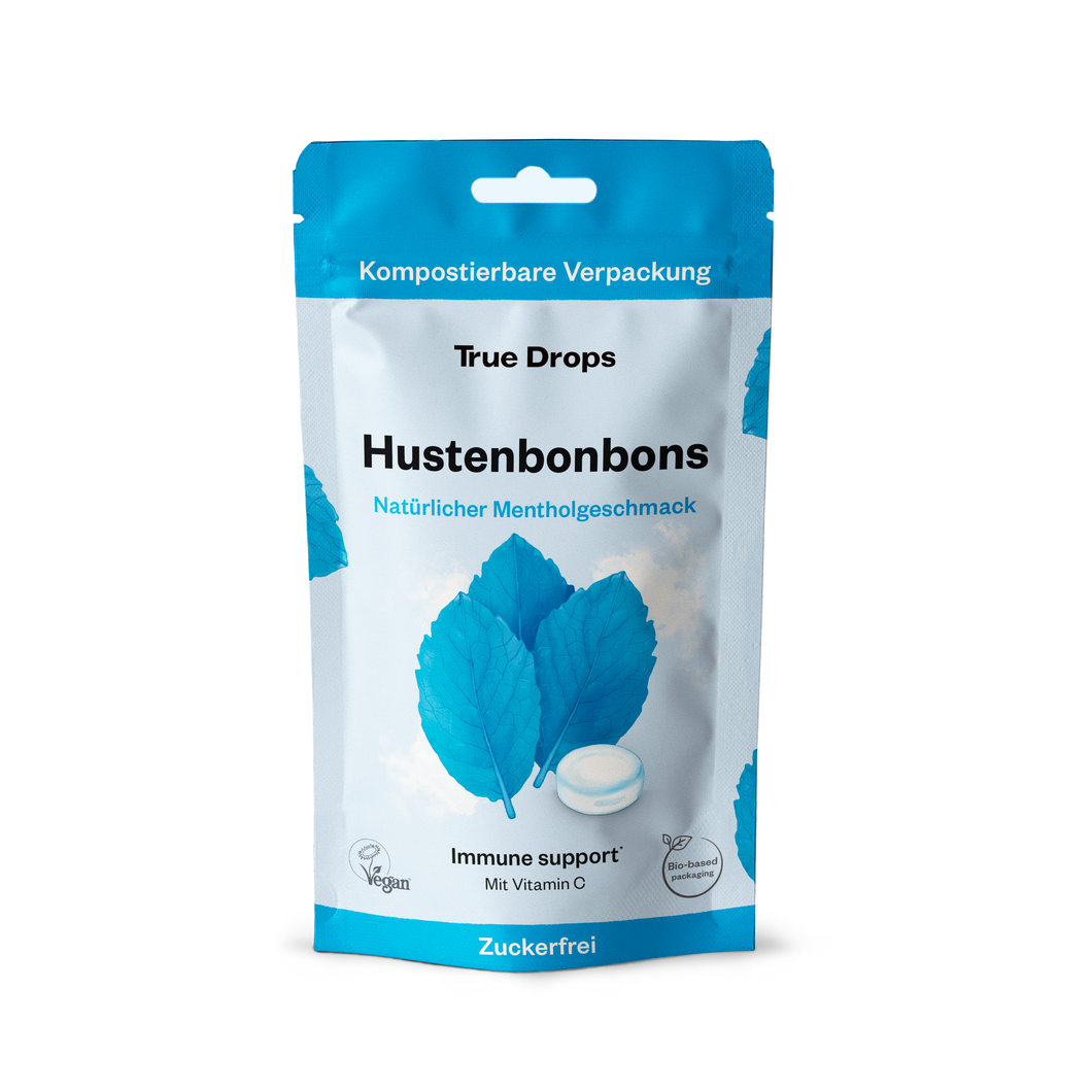 True Drops - Menthol | zuckerfreie Hustenbonbons | kompostierbare Verpackung | 70 g
