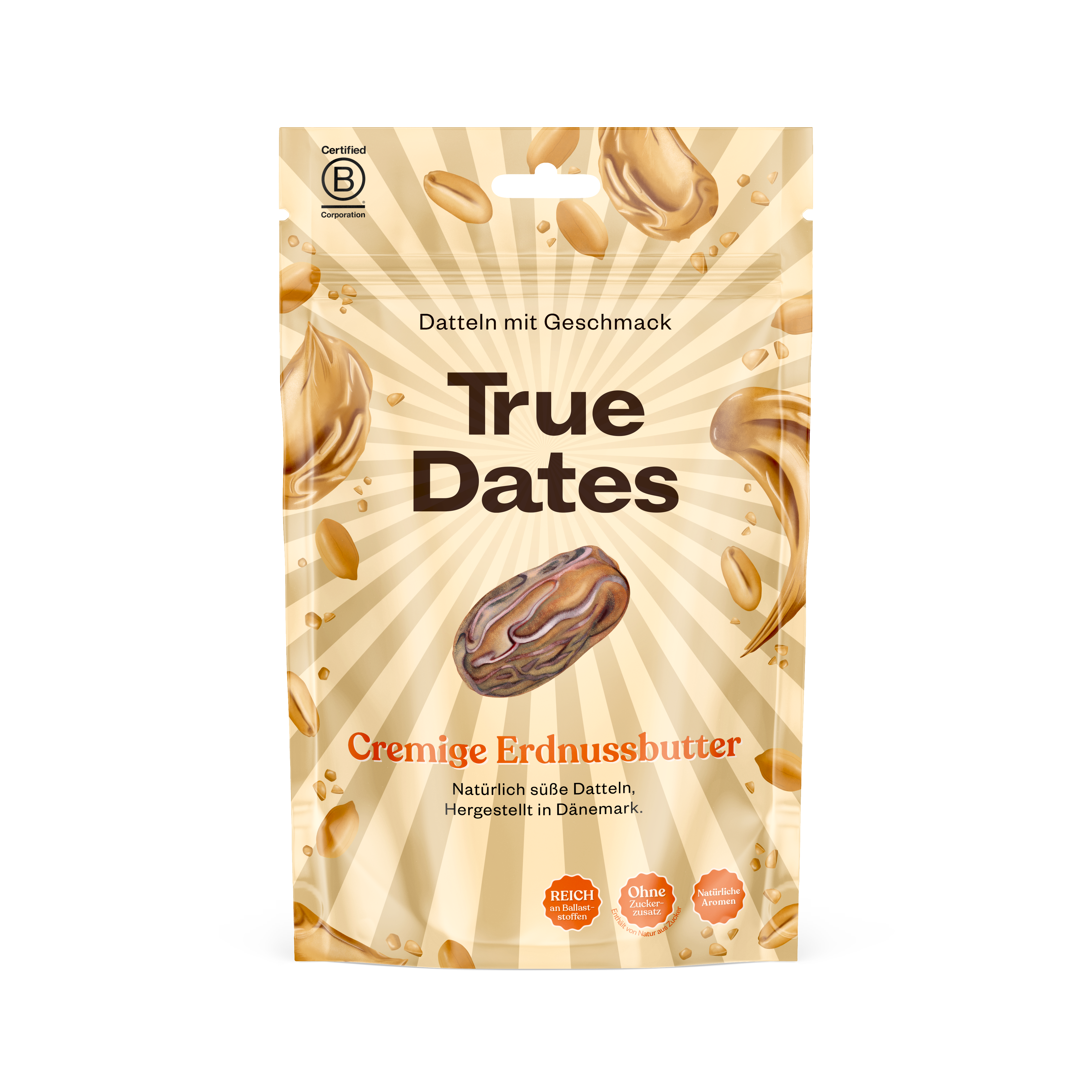 True Dates Cremige Erdnussbutter Packung in Vorderansicht