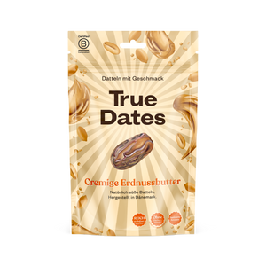 True Dates - Probierset 4 Sorten | Sour Cola, Sweet Peach, Creamy Peanut Butter, Cookie Dough | natürlich aromatisierte Datteln | 4x100 g