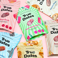 True Dates Aromatisierte Datteln 4 x 100 g – Probierbox mit innovativen Candy & Dessert Aromen – gesündere Süßigkeiten Alternative – vegan & ohne Zuckerzusatz