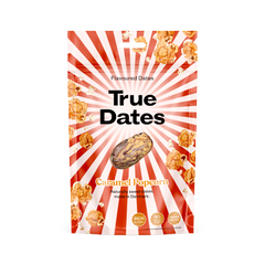 True Dates Aromatisierte Datteln 100 g – gesündere Süßigkeiten Alternative mit innovativen Candy & Dessert Geschmacksrichtungen – vegan & ohne Zuckerzusatz – Cola, Peach, Apple, Watermelon, Cookie, Cinnamon, Peanut Butter, Pistachio, Popcorn