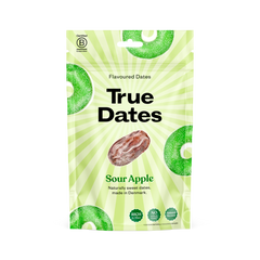 True Dates Aromatisierte Datteln 100 g – gesündere Süßigkeiten Alternative mit innovativen Candy & Dessert Geschmacksrichtungen – vegan & ohne Zuckerzusatz – Cola, Peach, Apple, Watermelon, Cookie, Cinnamon, Peanut Butter, Pistachio, Popcorn