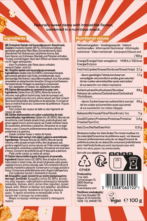 NEU & EXKLUSIV: True Dates - CARAMEL POPCORN | natürlich aromatisierte Datteln | Karamell-Popcorn  | 100 g