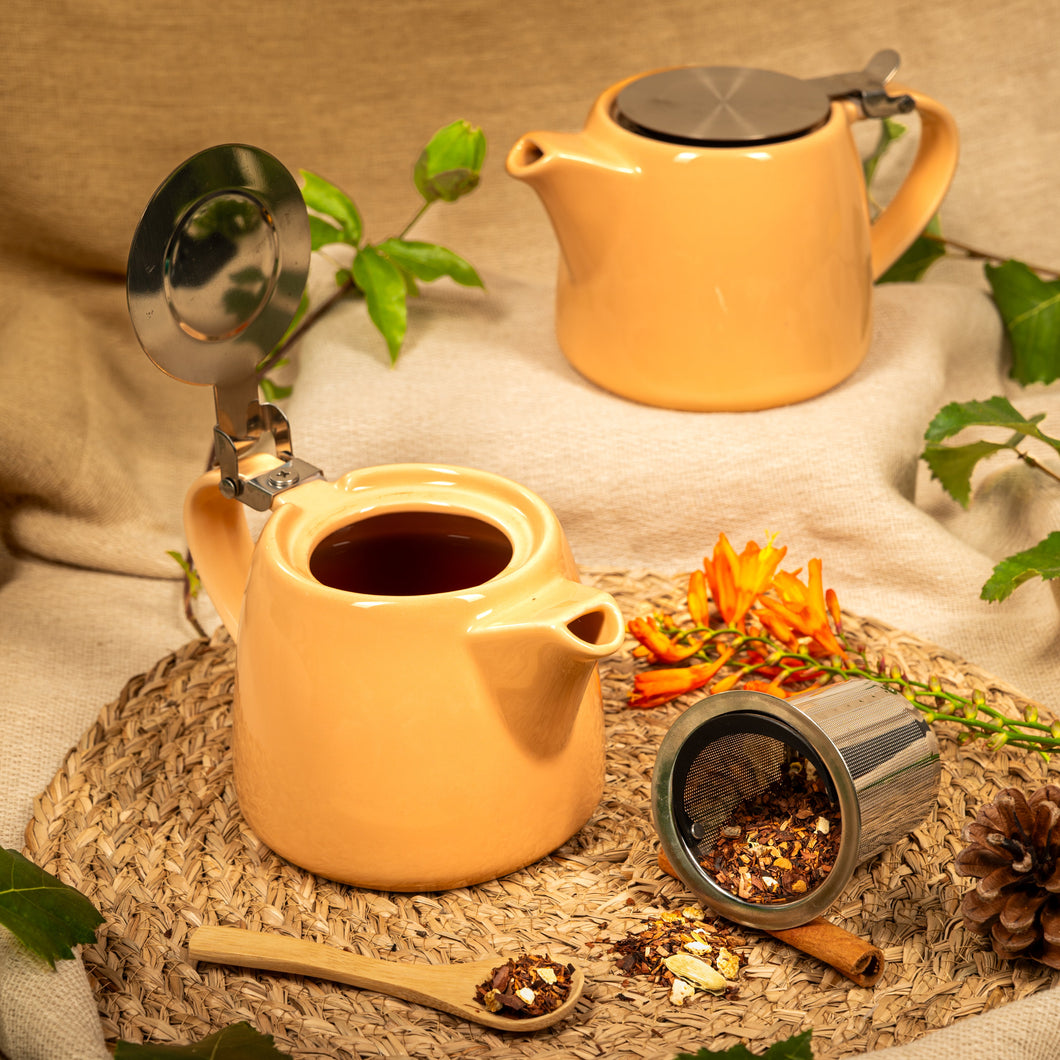 Keramik-Teekanne Pfirsich 500ml mit Edelstahldeckel & Sieb