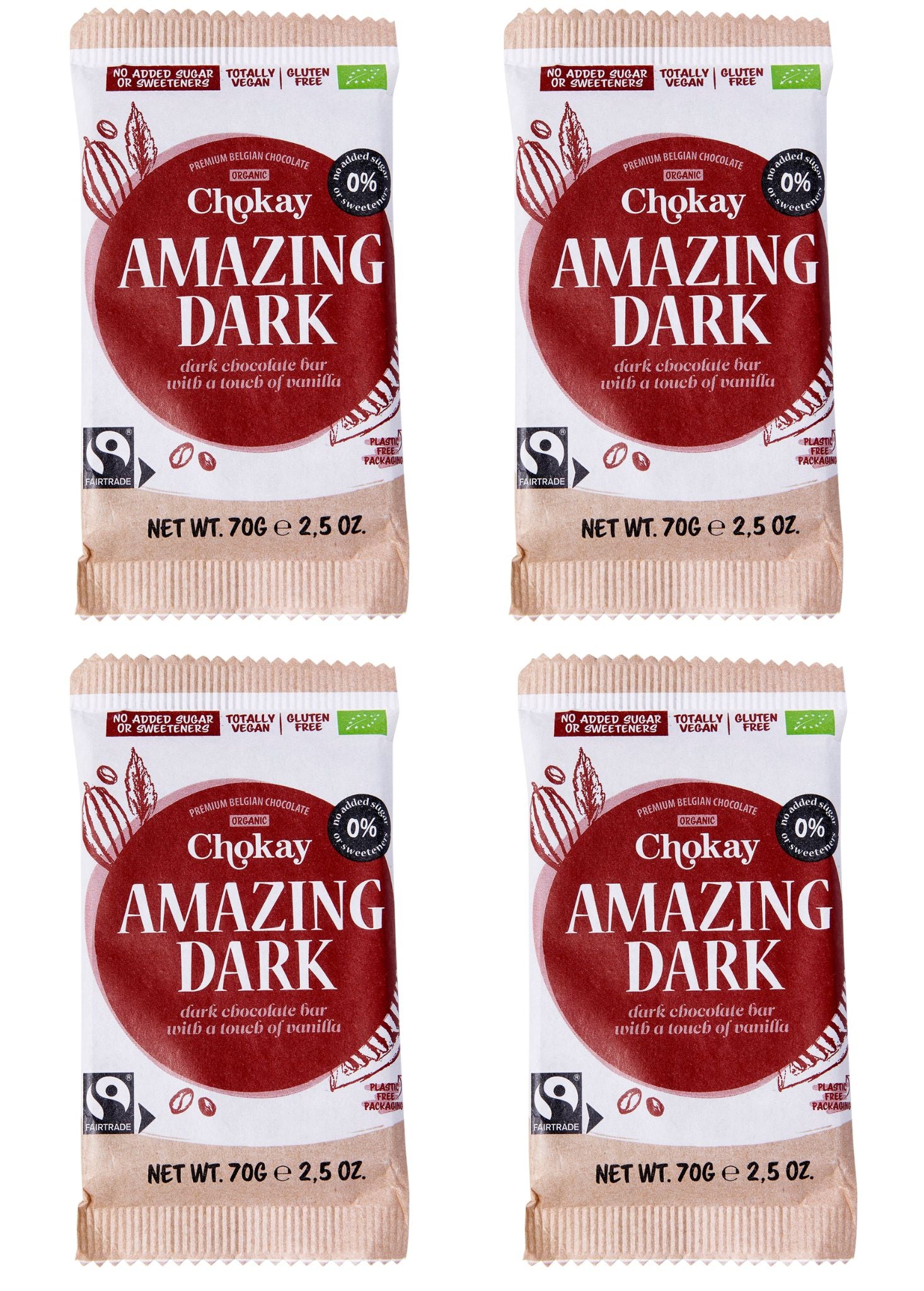 Vier Tafeln Chokay BIO dunkle Schokolade AMAZING DARK in Vorderansicht