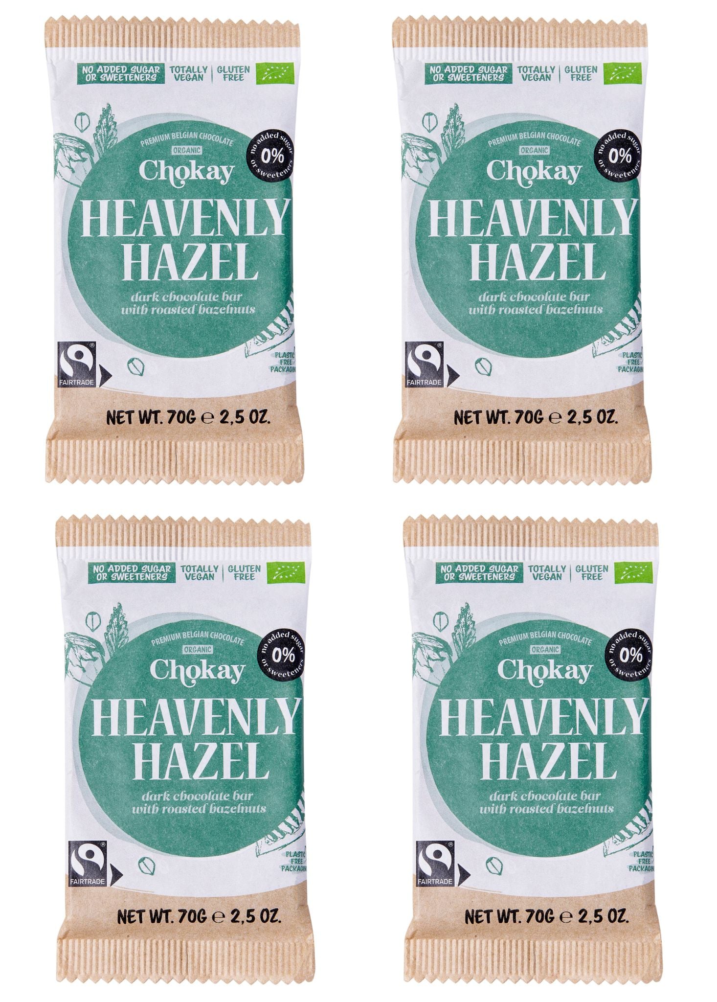 Vier Tafeln Chokay dunkle BIO  Schokolade HEAVENLY HAZEL in Vorderansicht