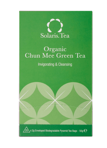 Chun Mee Green Tea Org. Enveloped Pyramid Teabags, 25x2g - Solaris Tea