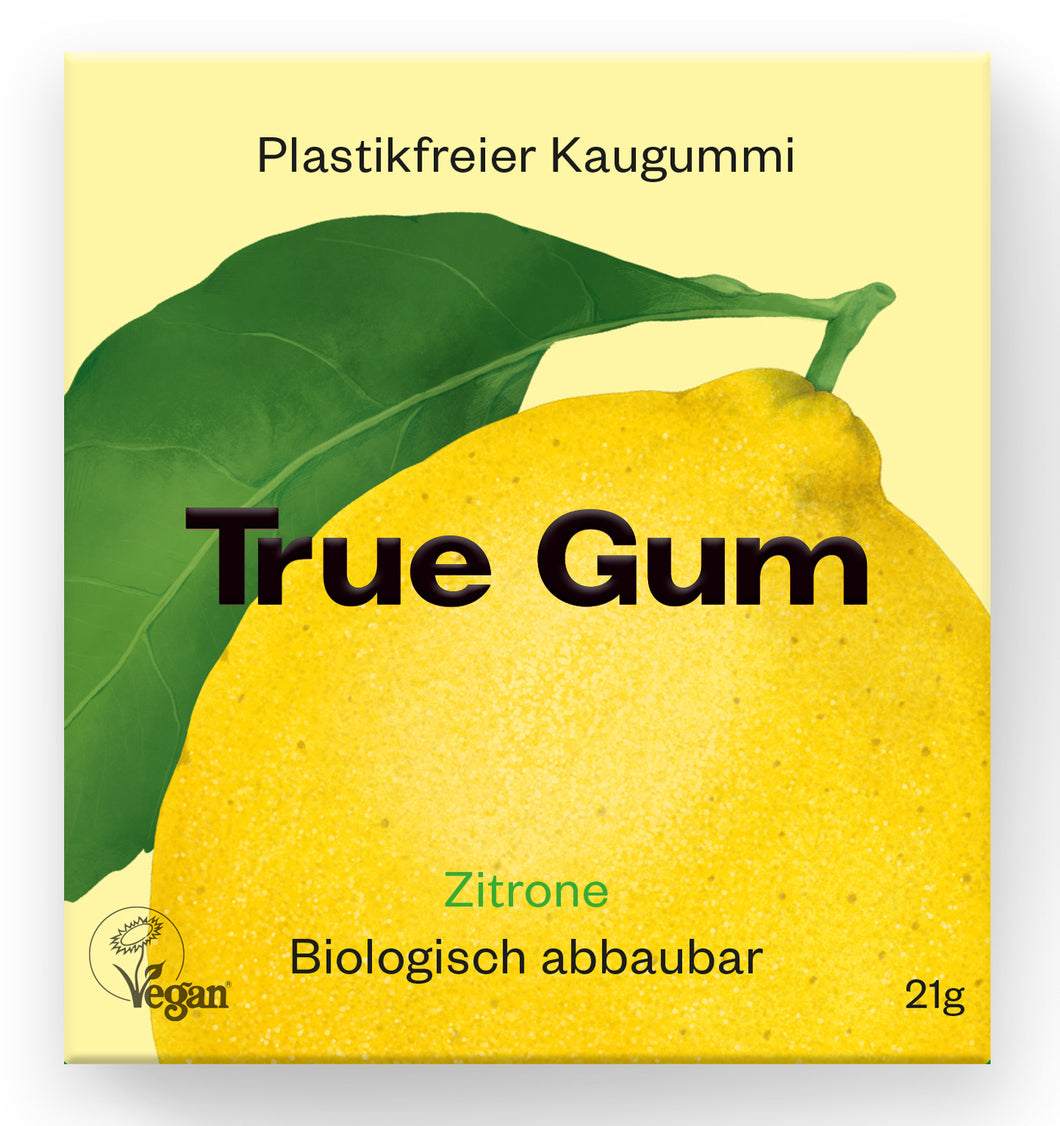 True Gum ZITRONE | Plastikfreier Kaugummi | Biologisch Abbaubar | Vegan | 21 g