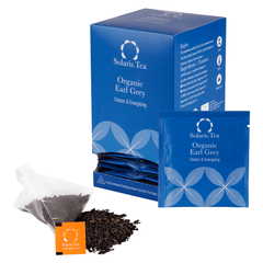 Solaris Earl Grey Tee Packung 25x2g, offener und verpackter Pyramidenteebeutel