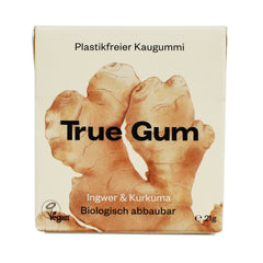 True Gum Ingwer & Kurkuma Kaugummischachtel 21g, Vorderansicht