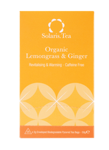Laden Sie das Bild in den Galerie-Viewer, Lemongrass &amp; Ginger Org. Enveloped Pyramid Teabags, 25x2g - Solaris Tea