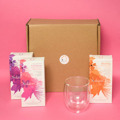 Solaris Tea Geschenkbox Bloom, 1 Blooming Tee Packung, 1 Full Bloom Tee Packung, 1 Fresh Bloom Tee Packung und 1 300 ml doppelwandiges Teeglas